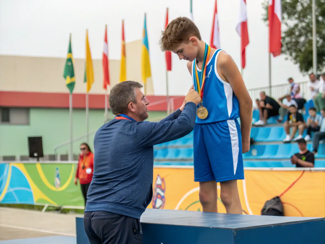 A student athlete receiving an award, symbolizing the personal development and achievements fostered by ASSOCIATION SPORTIVE COLLEGE VOLTAIRE.