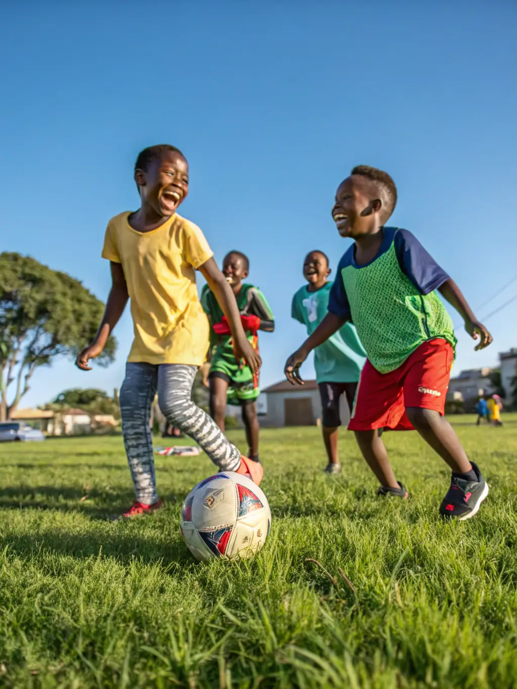 An image of children playing soccer, highlighting the joy of the game and the importance of physical activity.