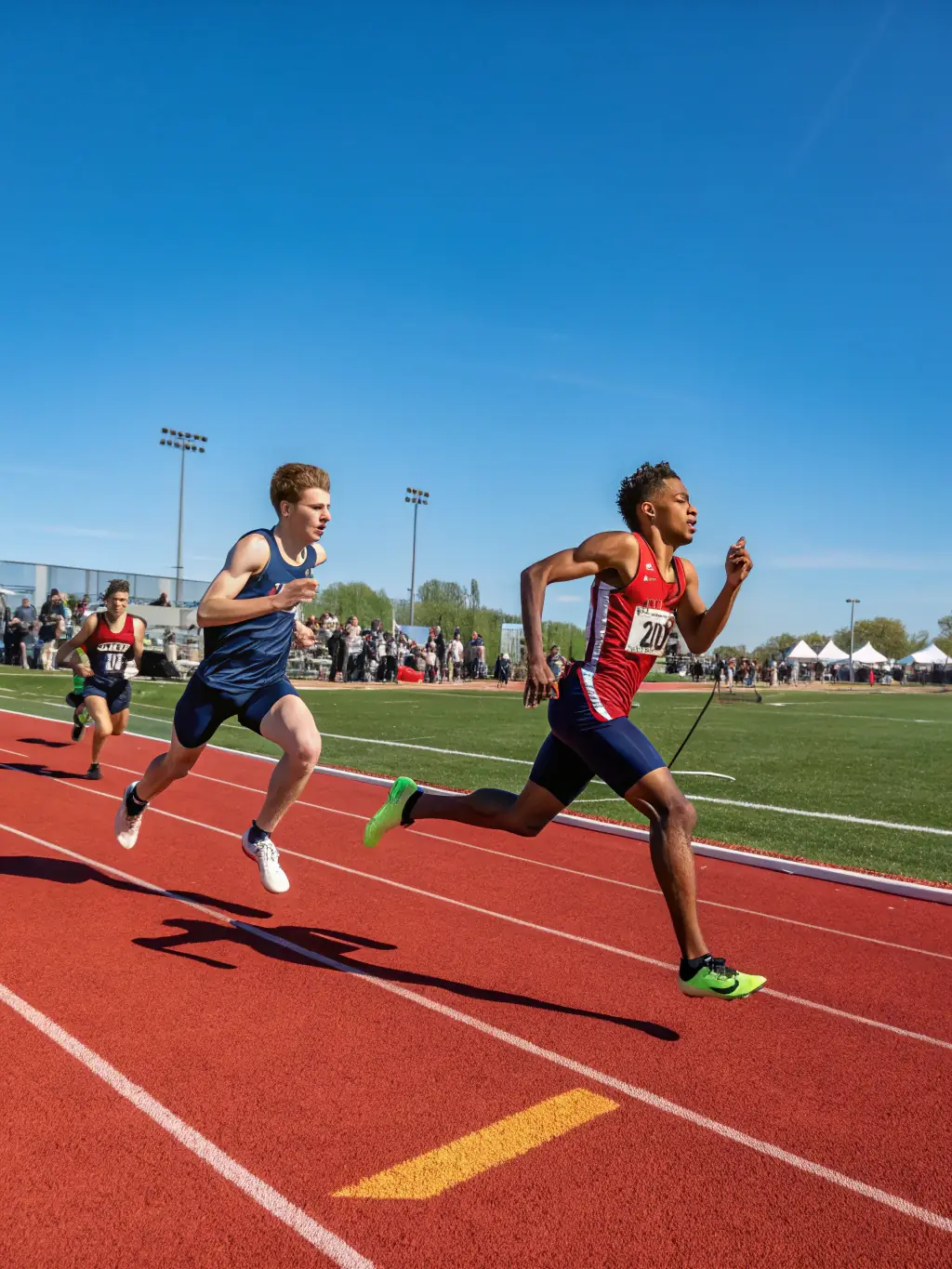 A photograph of students participating in a track and field event, showcasing speed, agility, and determination.
