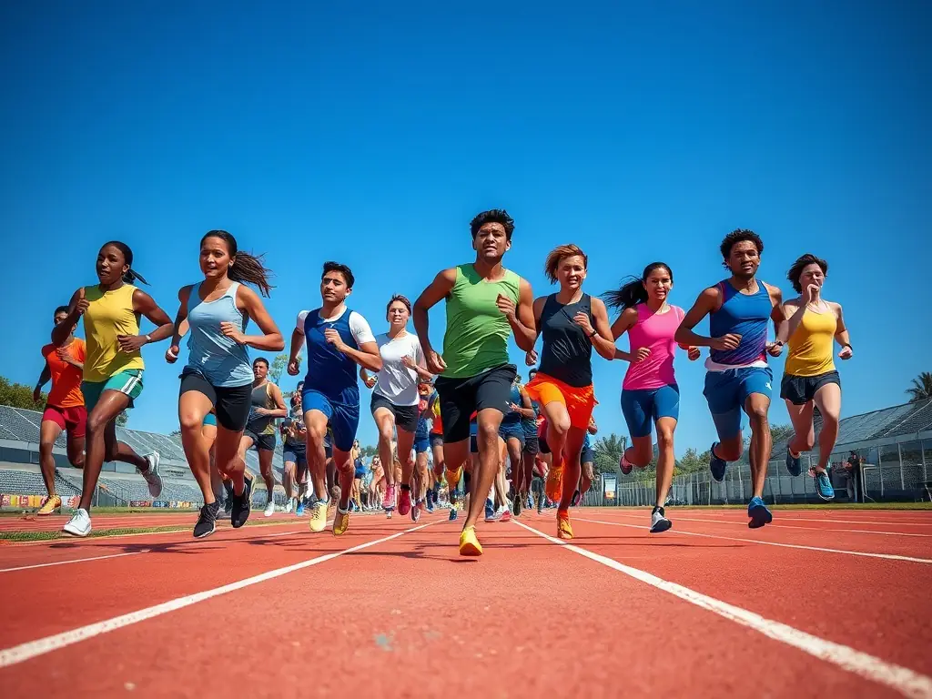 A group of students running track and field at COLLEGE VOLTAIRE, promoting individual achievement and overall fitness.