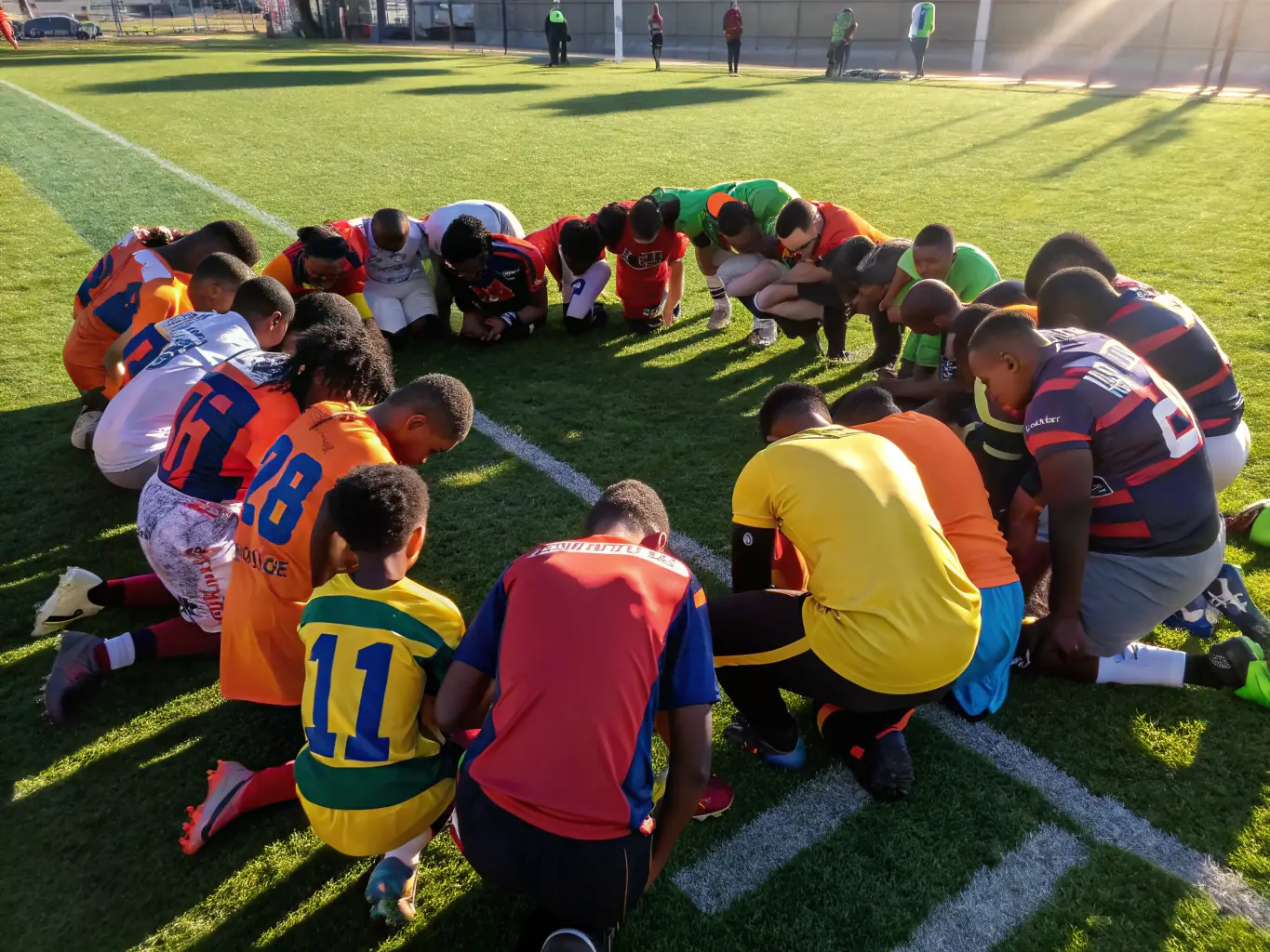 A group of young athletes celebrating a victory, showcasing the joy and camaraderie fostered by ASSOCIATION SPORTIVE COLLEGE VOLTAIRE's programs.